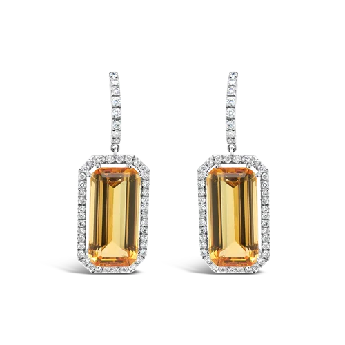 Classic silver earrings for everyday wear-Yellow Topaz & Diamond Dangle Earrings