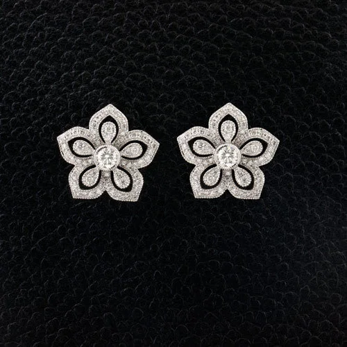 Adjustable stud earrings for a comfortable fit-Diamond Flower Earrings