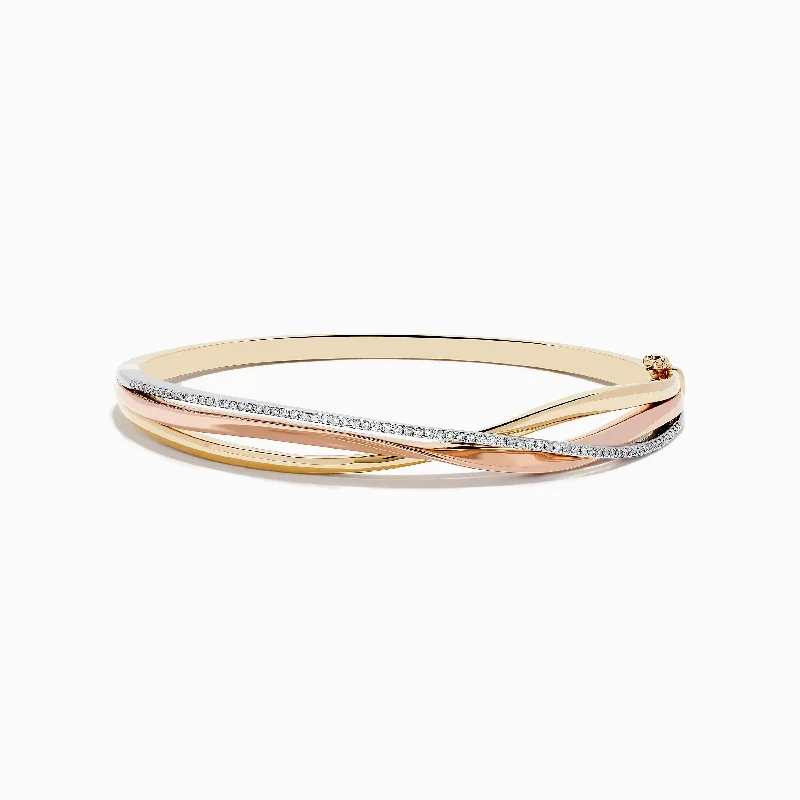 Fashionable braided bracelets for casual style-Trio 14K Three-Tone Gold Diamond Bangle 0.29 TCW