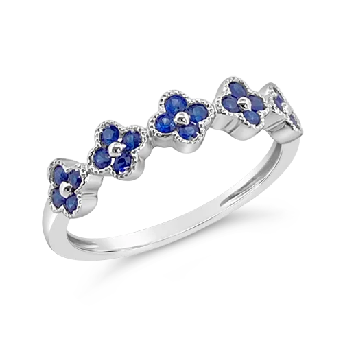 Opal rings for iridescent beauty-Sapphire Flower/Clover Ring