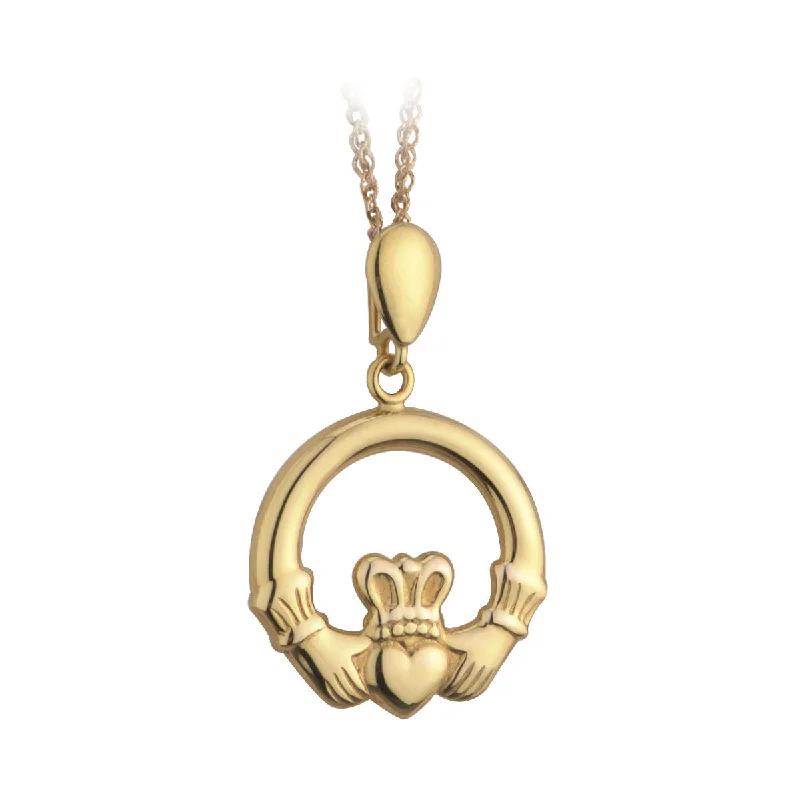 Silver necklaces for everyday wear-9k Gold Claddagh Pendant