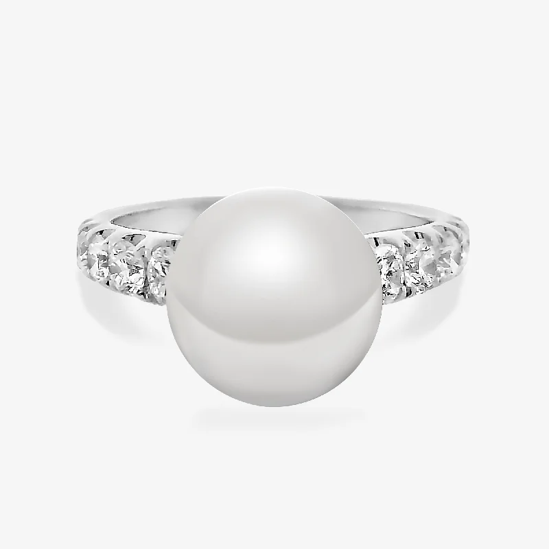 Gemstone rings for colorful, vibrant fashion-10MM South Sea Pearl & 0.75CT Diamond Ring