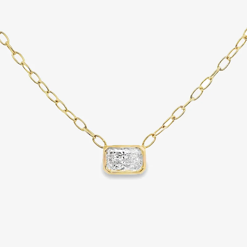 Custom nameplate necklaces for personalized wear-Solitaire 1.00CT Radiant Bezel Set Diamond Necklace