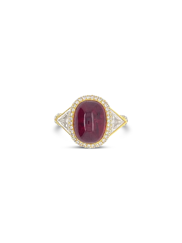 Sapphire rings for luxurious elegance-Cabochon Ruby & Diamond Ring