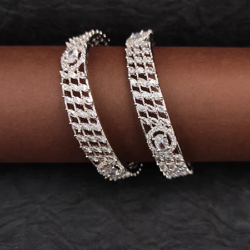 Men’s silver bangles for bold style-Heera Jewellers Silver Plated AD Bangles Set