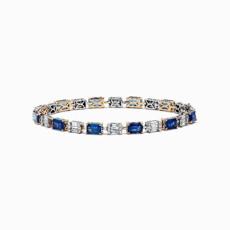 Double chain bracelets for layered looks-Royale Bleu 14K Two Toned Gold Blue Sapphire and Diamond Bracelet