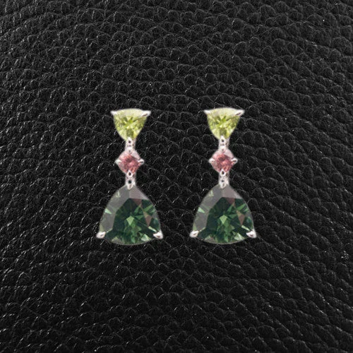 Geometric earrings for modern design lovers-Peridot, Tourmaline & Zircon Earrings