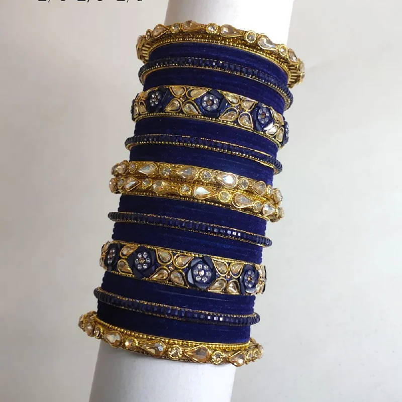 Beaded bangles for a bohemian vibe-Akruti Collection Gold Plated Crystal Stone And Velvet Bangle Set