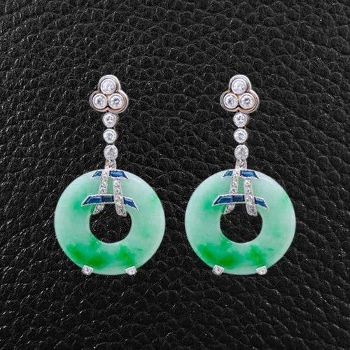 Chic ear cuffs for modern, edgy fashion-Jade, Diamond & Sapphire Earrings