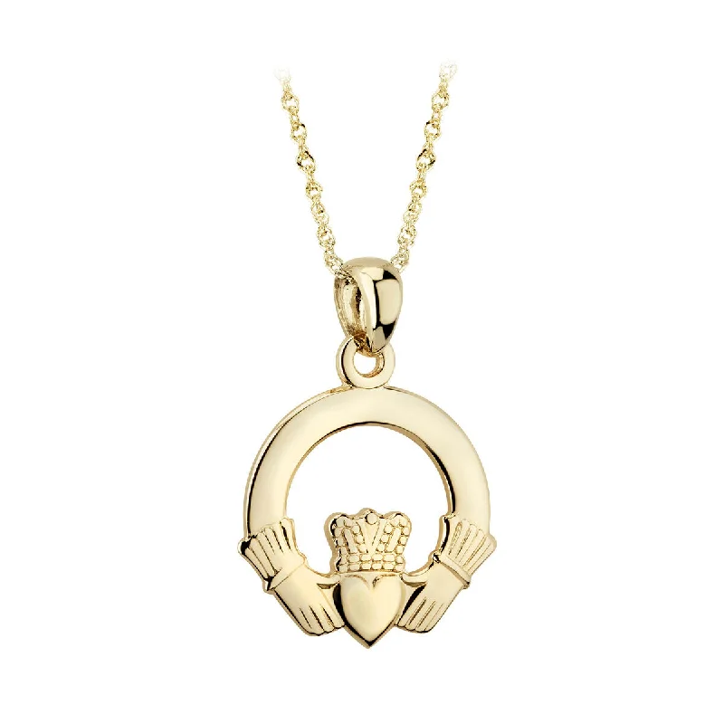 Custom diamond necklaces for luxury gifts-9K Gold Medium Claddagh Pendant