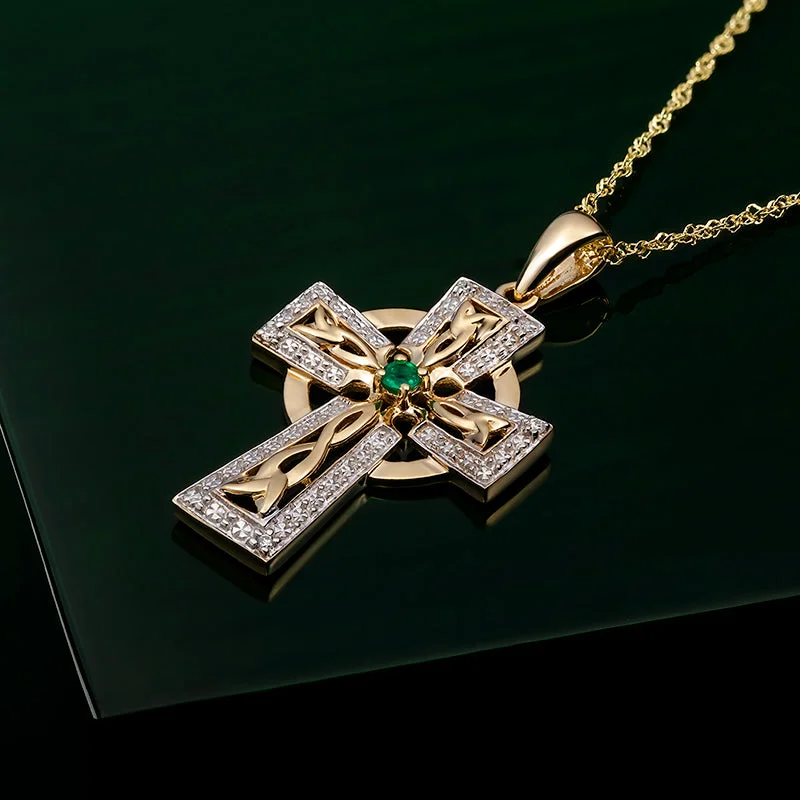 Gold chain necklaces for timeless style-14K Gold Diamond & Emerald Cross Necklace