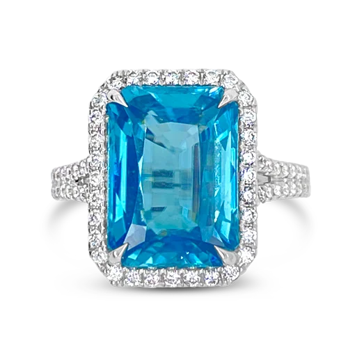 Boho-style rings for free-spirited fashion-Blue Zircon & Diamond RIng