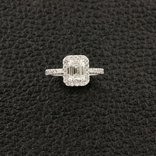 Luxury sapphire rings for refined style-Emerald cut Diamond Halo Engagement Ring