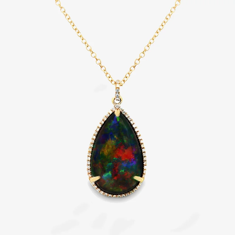 Modern minimalist necklaces for sleek style-9.26CT Pear Shaped Black Opal Halo Necklace