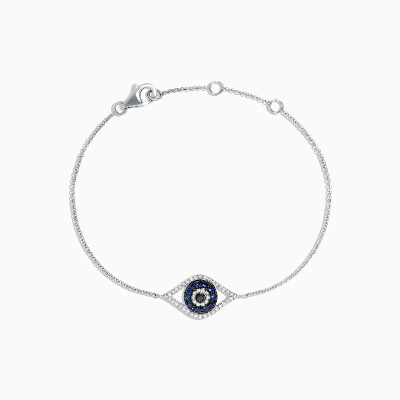 Beaded stretch bracelets for easy wear-Novelty 14K White Gold Sapphire & Diamond Evil Eye Bracelet, 0.43 TCW