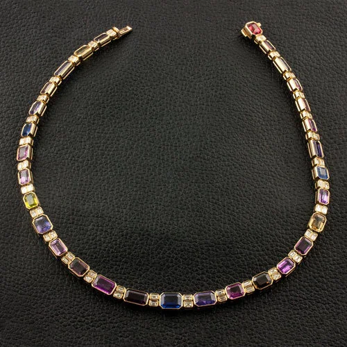 Delicate chain necklaces for subtle elegance-Multi-color Sapphire & Diamond Necklace