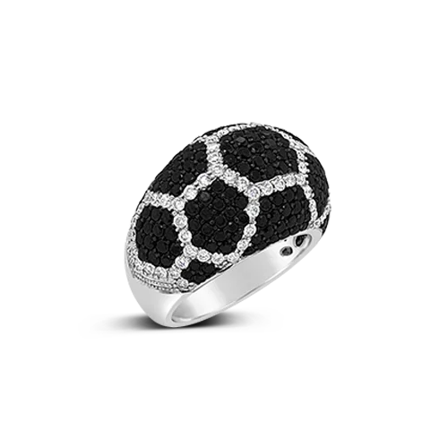 Custom gemstone birthstone rings for family memories-Black & White Diamond Honeycomb Ring