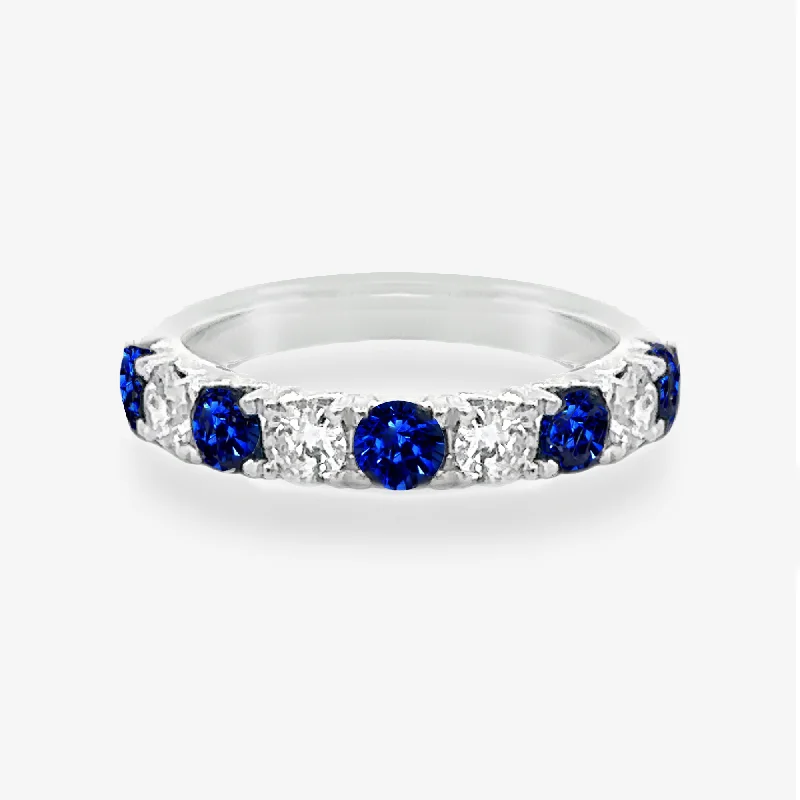 Gemstone rings for colorful, vibrant fashion-0.95CT Sapphire & Diamond Halfway Ring