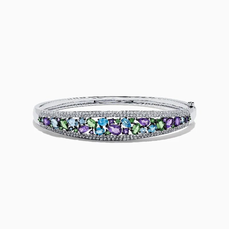 Fitness tracker bracelets for active lifestyles-Watercolors 14K White Gold Multi Sapphire and Diamond Bangle, 6.25 TCW