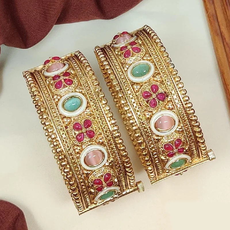 Set of bangles for coordinated fashion-Manisha Jewellery Gold Plated Kundan Stone Openable Bangle Set