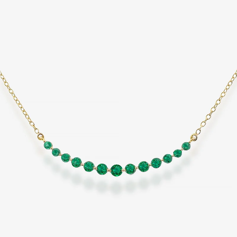 Silver necklaces for everyday wear-Curved Emerald Bar Necklace