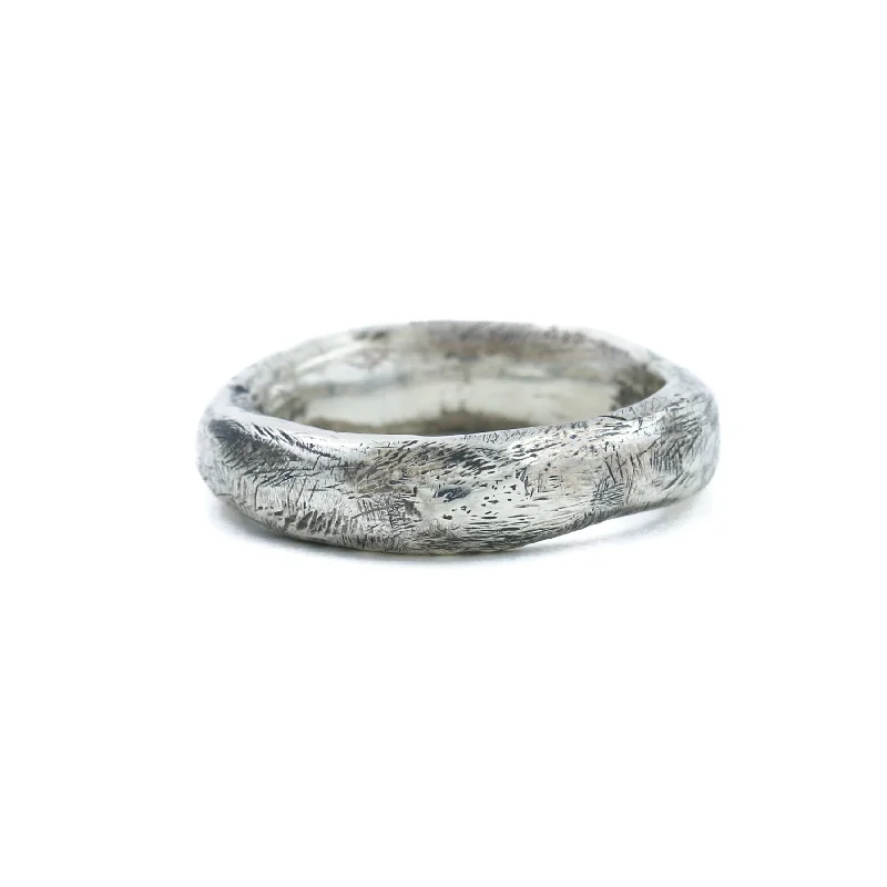 Custom photo rings for sentimental gifts-Silver x 5mm "Raw Textured" Brutalist Tube Band