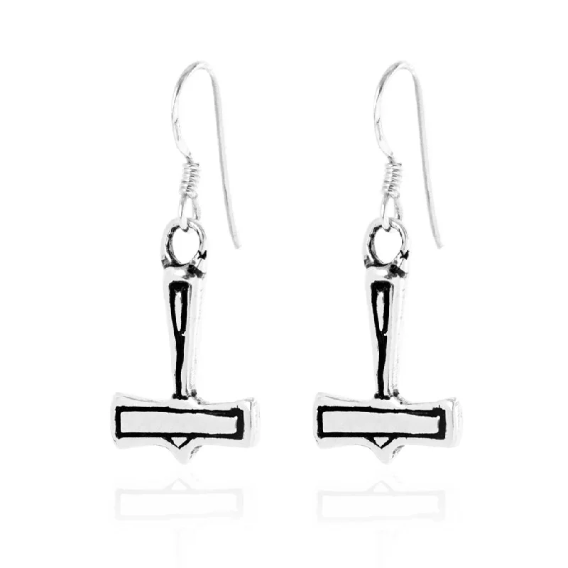 Custom photo earrings for sentimental value-Thor's Hammer Earrings, Silver