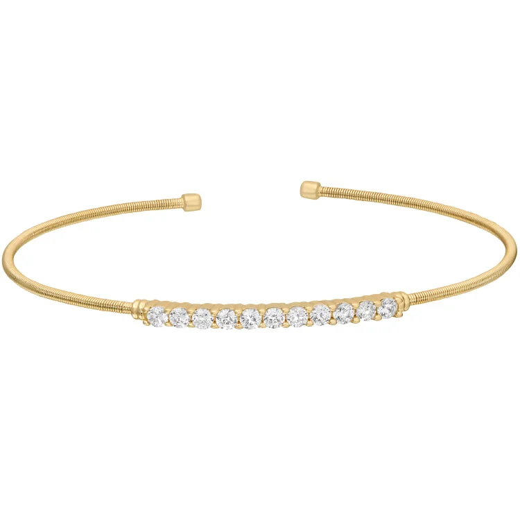 Engraved stainless steel bracelets for durable wear-Gold Finish Sterling Silver Cable Cuff Bracelet with Simulated Diamonds