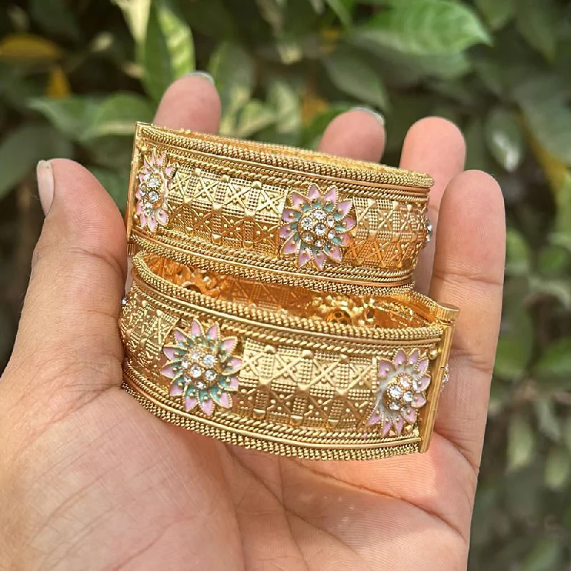 Modern geometric bangles for contemporary style-Neetu Art Gold Plated Austrian Stone Meenakari Openable Bangles Set