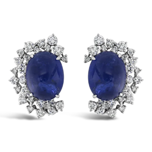 Chic ear cuffs for modern, edgy fashion-Cabochon Sapphire & Diamond Earrings