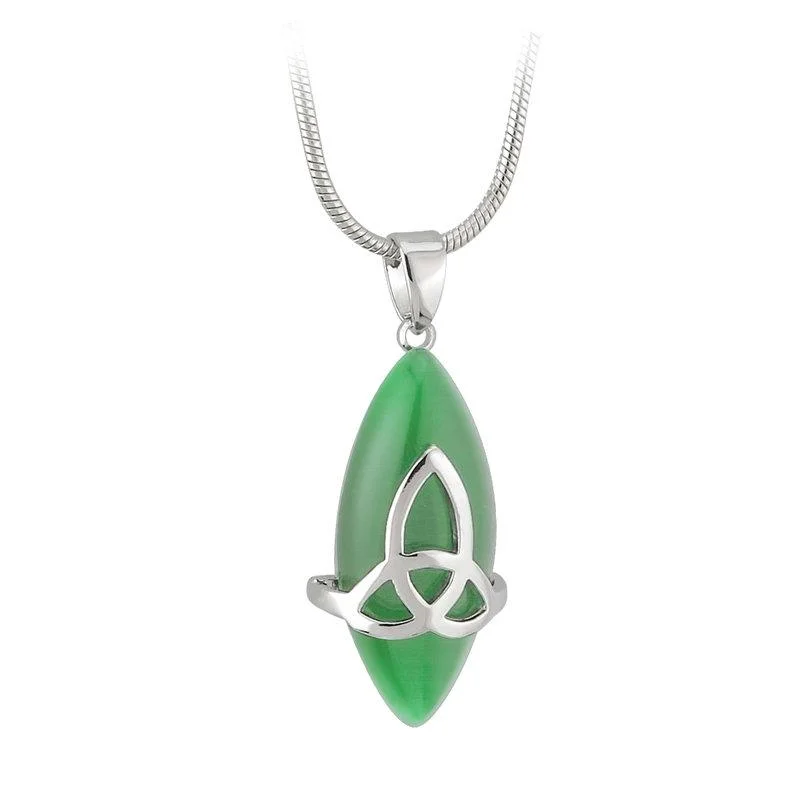 Double pendant necklaces for layered style-Green Oval Trinity Pendant