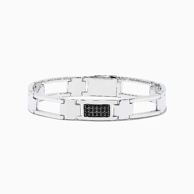 Bold statement bracelets for fashion-forward style-Men's Sterling Silver Chian Link Black Sapphire Bracelet, 0.36 TCW