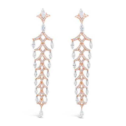 Handcrafted earrings for one-of-a-kind pieces-Diamond & Rose Gold Dangle Earrings