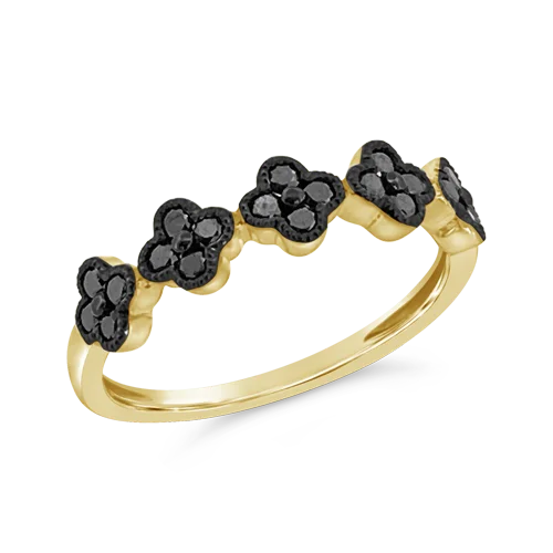 Custom rings for everyday wear-Black Diamond Flower/Clover Ring