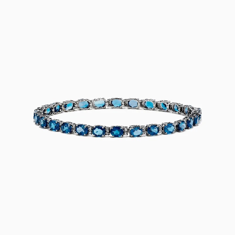 Men's leather bracelets for bold style-Ocean Bleu 14K White Gold London Blue Topaz Tennis Bracelet 13.55 TCW