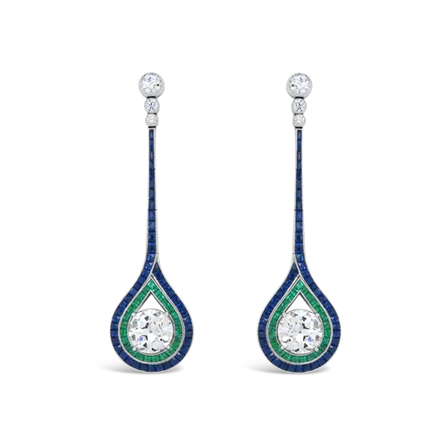 Fashion-forward hoop earrings for trendy outfits-Diamond, Emerald & Sapphire Dangle Earrings