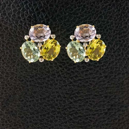 Crystal-encrusted earrings for a glamorous touch-Multi-color Semi-Precious Gemstone & Diamond Earrings