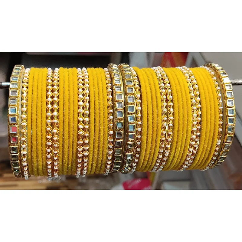 Handmade bangles for one-of-a-kind style-Lucentarts Jewellery  Thread And Kundan Stone Gold Plated Bangles Set