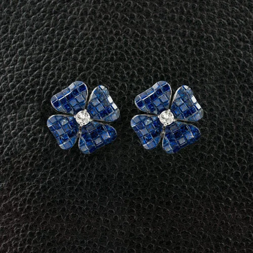 Custom heart-shaped earrings for romantic gifts-Sapphire & Diamond Flower Earrings