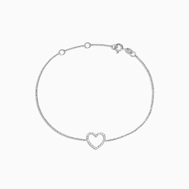 Colorful woven bracelets for beach vibes-Novelty 14K White Gold Diamond Heart Bracelet, 0.10 TCW