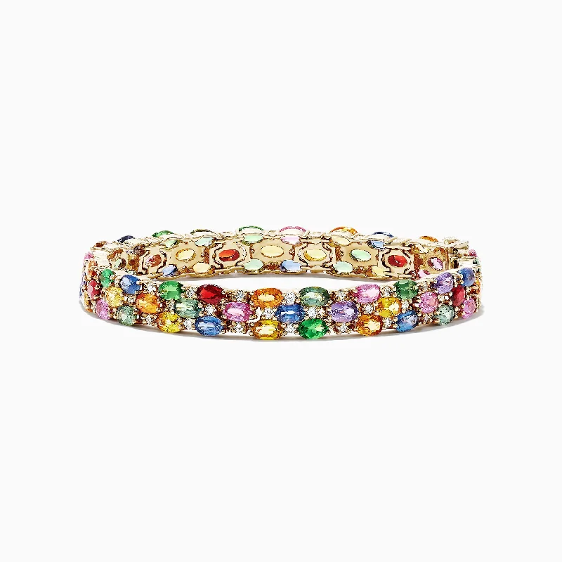 Beaded bracelets for bohemian chic-Watercolors 14K Gold Multi Sapphire & Diamond Bracelet, 24.54 TCW