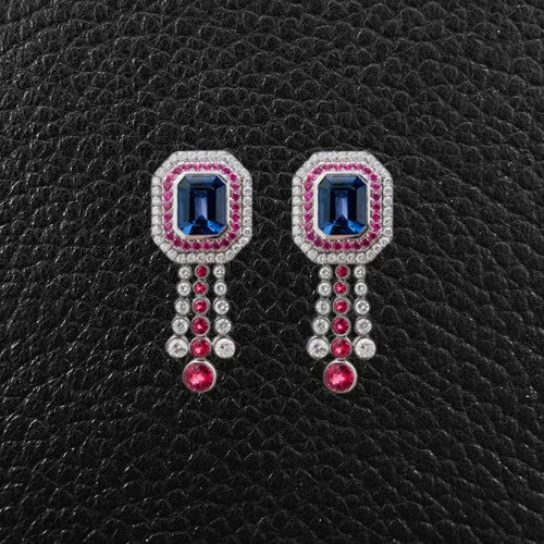 Custom design earrings for personalized style-Red & Blue Spinel & Diamond Earrings