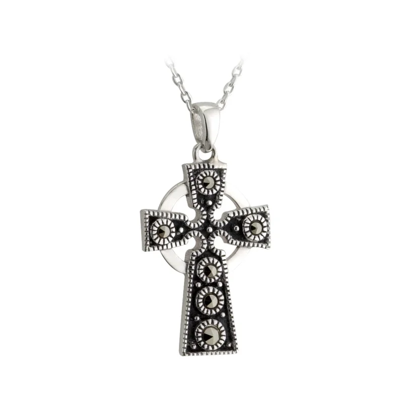 Custom crystal necklaces for personalized gifts-Sterling Silver Large Marcasite Cross Pendant