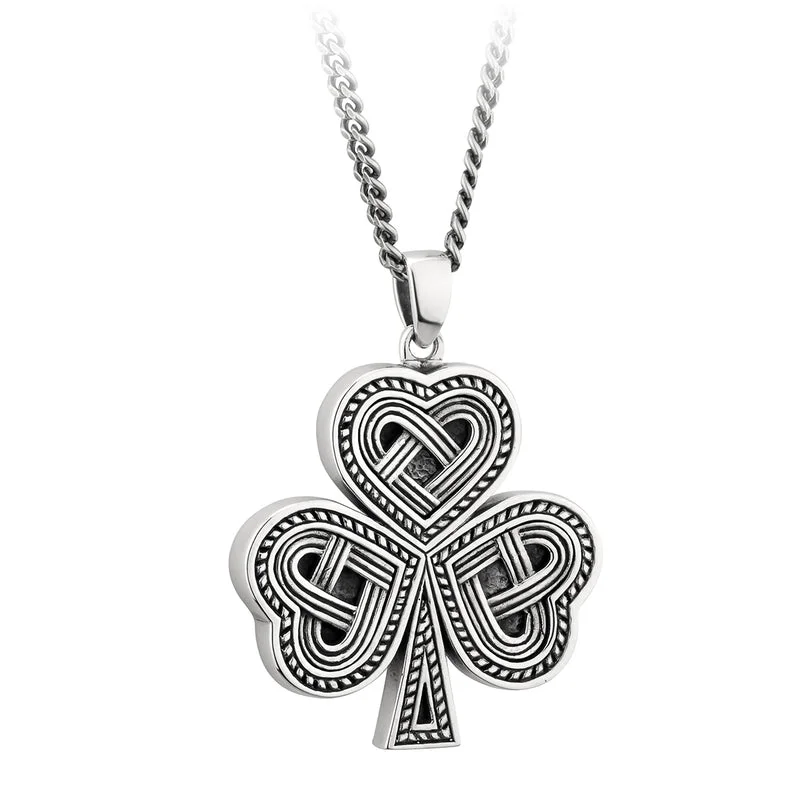 Modern minimalist necklaces for sleek style-Sterling Silver Oxidised Celtic Shamrock Pendant