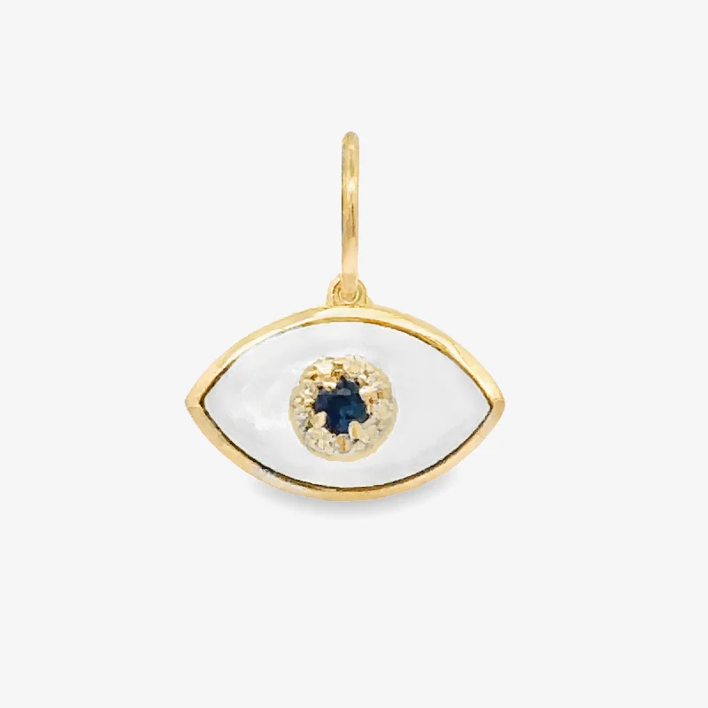 Silver bar necklaces for modern elegance-Evil Eye Mother of Pearl and Sapphire Pendant