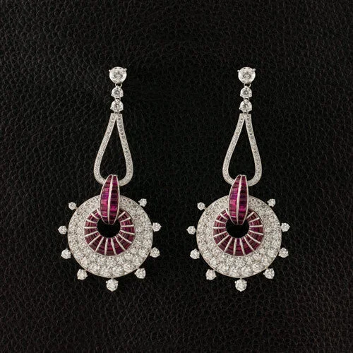 Unique wire earrings for contemporary design lovers-Ruby & Diamond Dangle Earrings