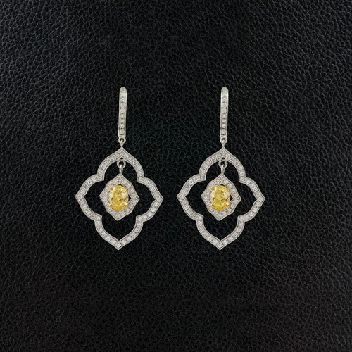 Sterling silver drop earrings for timeless style-Yellow & White Diamond Dangle Earrings