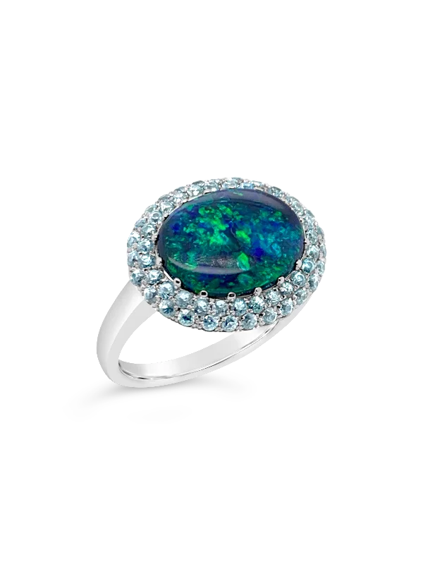 Luxury diamond rings for special occasions-Black Opal & Blue Zircon Ring