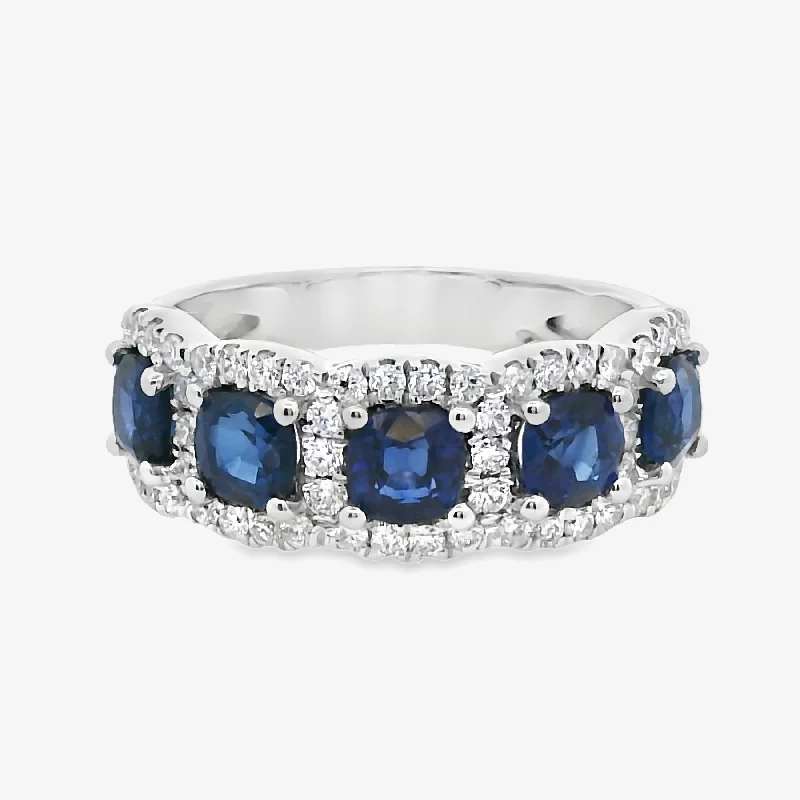 Emerald rings for a bold statement-Cushion Cut Blue Sapphire & Diamond Medium Ring