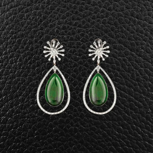 Colorful enamel earrings for fun, vibrant looks-Emerald & Diamond Dangle Earrings